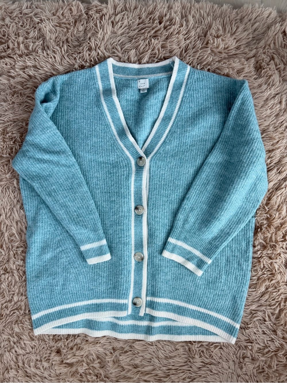 Target Blue Cardigan Sweater with White Trim